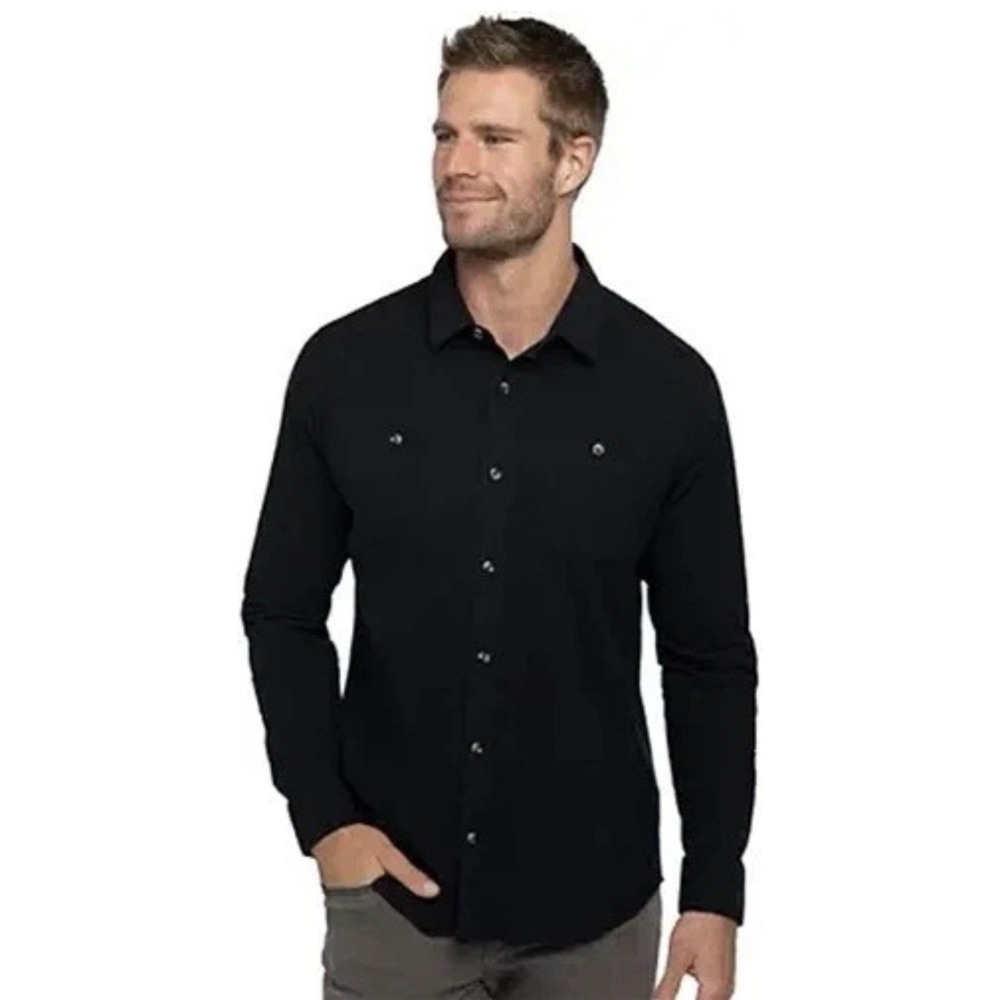 TRAVIS MATHEW Total Eclipse Black Cloud Flannel Long Sleeve Men Shirt SZ LG NWT
